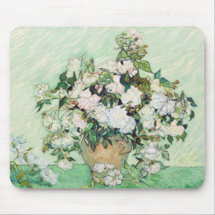 Tapis De Souris Roses blanches de Van Gogh - Art floral à la menth
