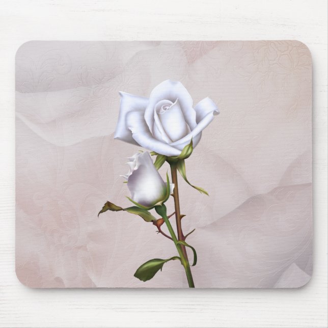 Tapis De Souris Roses Blanches Douces Élégant Chic Shabby (Devant)
