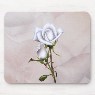Tapis De Souris Roses blanches douces Élégant shabby chic