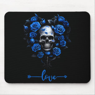 Tapis De Souris Roses Bleues Crâne Pour La Saint-Valentin Amour Ro