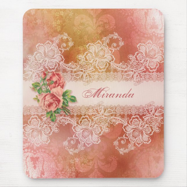 Tapis De Souris Roses et dentelle personnalisées Mousepad (Devant)