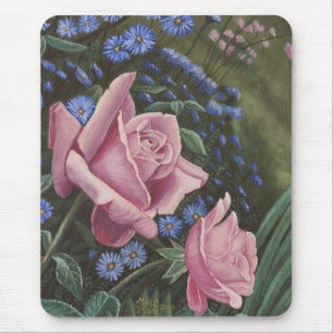 Tapis De Souris Roses et fleurs roses Mousepad de bleu