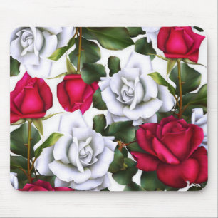 Tapis De Souris Roses Rouges & Blanches Chic Shabby Rustique Moder