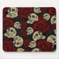 Roses Rouges & Crânes Floral Gothique Gris Noir