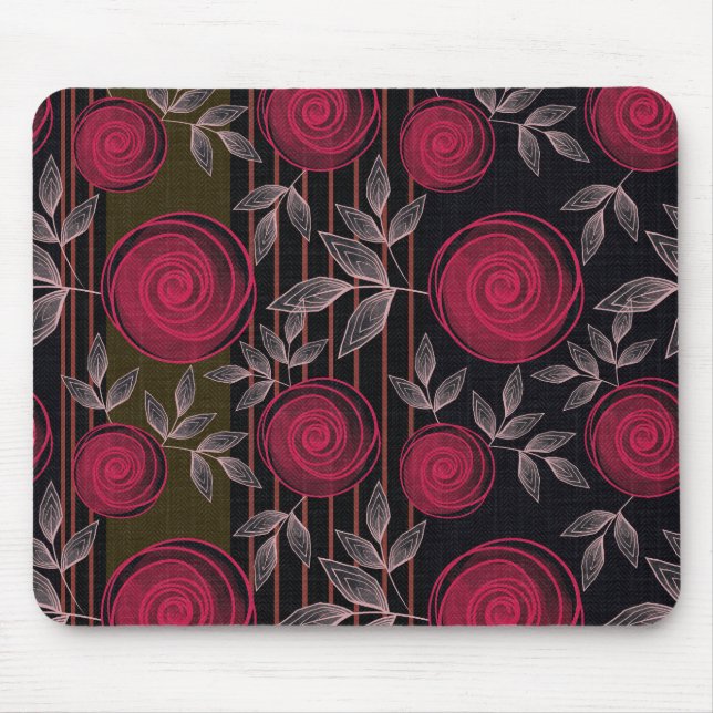 Tapis De Souris Roses rouges sur noir. (Devant)