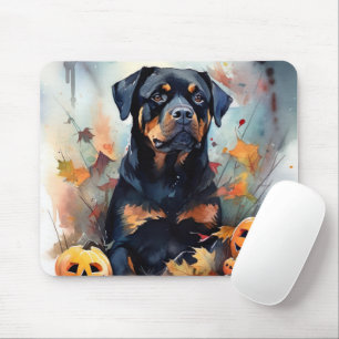 Tapis De Souris Rottweiler d'Halloween avec citrouilles effrayant