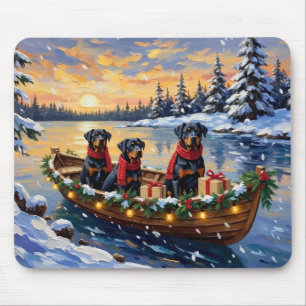 Tapis De Souris Rottweiler Noël Bateau Fêtes