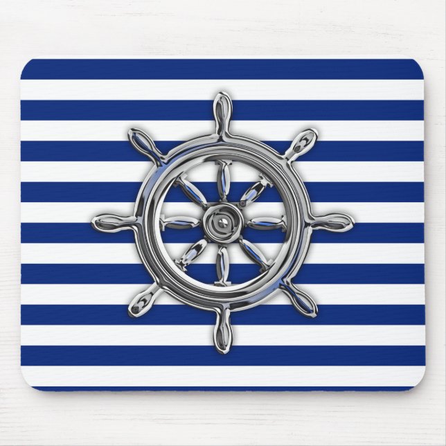 Tapis De Souris Roue Chrome Argent sur les bandes Nautiques (Devant)