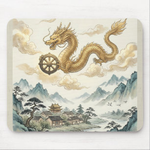 Tapis de souris Roue du Dharma et Dragon Ancien -