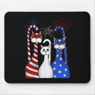 Tapis De Souris Rouge Blanc Bleu Chats Usa Drapeau Feu 4 juillet