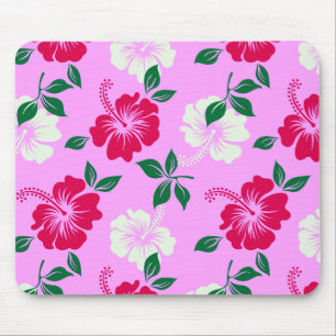 Tapis De Souris Rouge Blanc Hibiscus Fleur rose