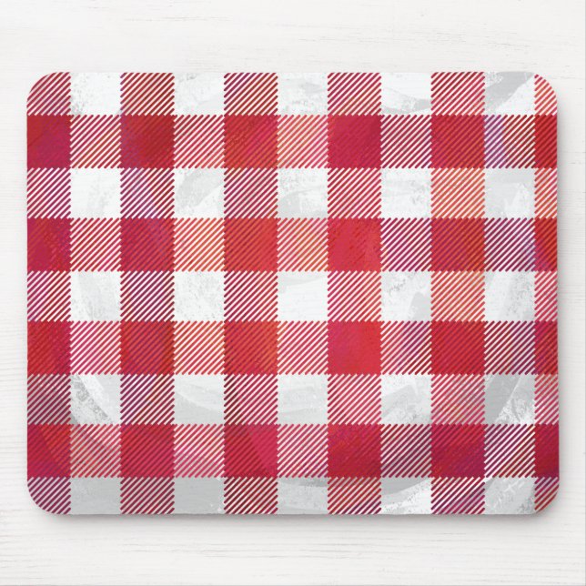 Tapis De Souris Rouge et blanc À damiers plaid (Devant)