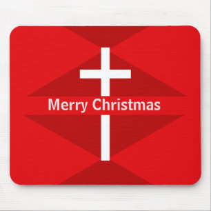 Tapis De Souris Rouge et blanc Joyeux Noël Croix chrétienne