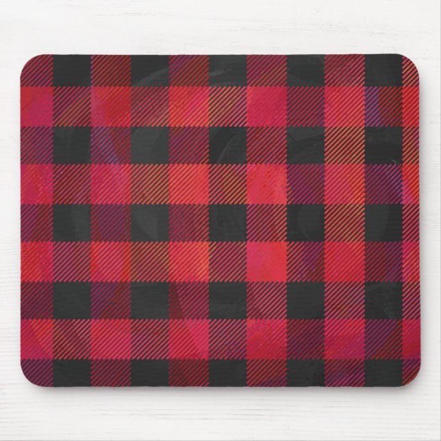 Tapis De Souris Rouge et noir À damiers plaid (Devant)