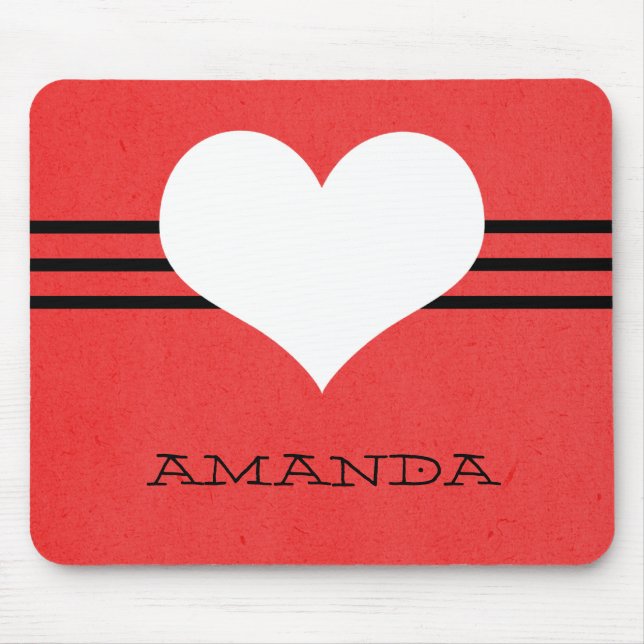 Tapis De Souris Rouge moderne Coeur Mousepad (Devant)