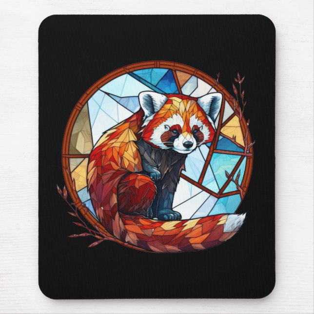 Tapis De Souris Rouge Panda Animal Portrait Vitrail Faune (Devant)