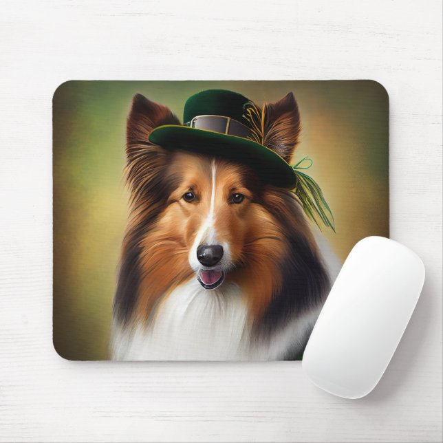 Tapis De Souris Rough Collie Chien dans la tenue de la Saint Patri (Avec souris)