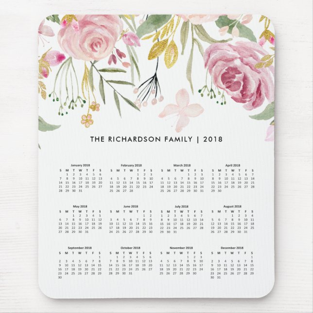 Tapis De Souris Rougissent le rose et le calendrier 2018 des (Devant)