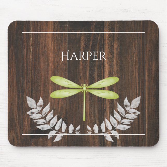 Tapis De Souris Roulette Rustique verte Dragonfly Personnalisé (Devant)