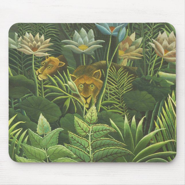 Tapis De Souris Rousseau Tropical Jungle Lion Peinture (Devant)