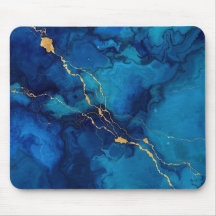 Royal Blue Marble Gold Accent Mousepad