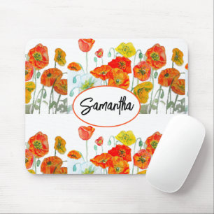 Tapis De Souris Ruban de fleur aquarelle coquelicot orange rouge