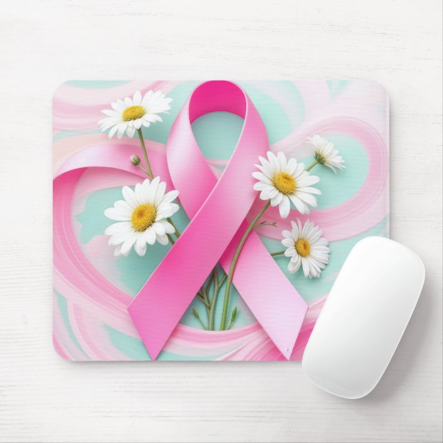 Tapis De Souris Ruban rose et marguerites Sensibilisation au cance (Avec souris)