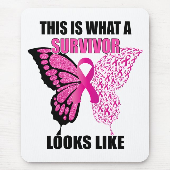 Tapis De Souris Ruban rose Survivant Beurre-papillon Cancer du sei (Devant)