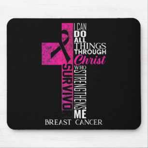 Tapis De Souris Ruban Survivante Cancer du Sein Croix Chrétienne 