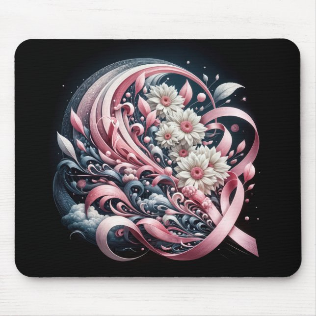 Tapis De Souris Rubans et marguerites roses (Devant)