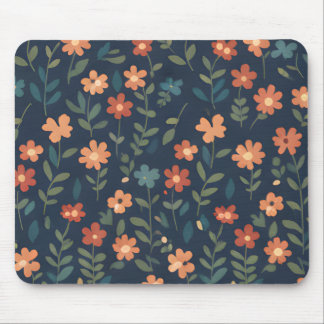 Tapis De Souris Rust and Coral Daisy Field on Navy Blue