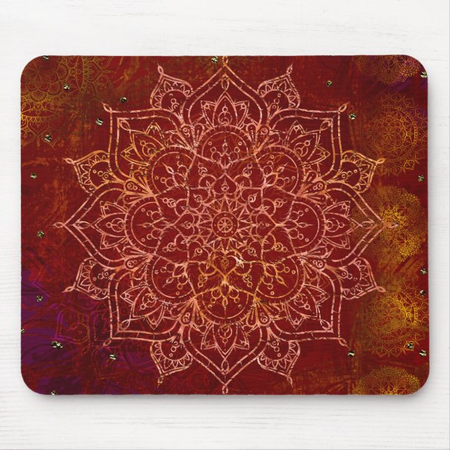 Tapis De Souris Rust Red Mandala Gold Glam (Devant)