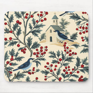 Tapis De Souris Rustic Bird et Poinsettia Motif de Noël (19)