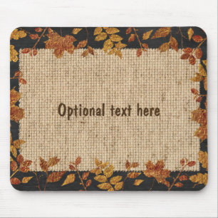 Tapis De Souris Rustique Burlap Automne Automne Tone d'or Feuilles