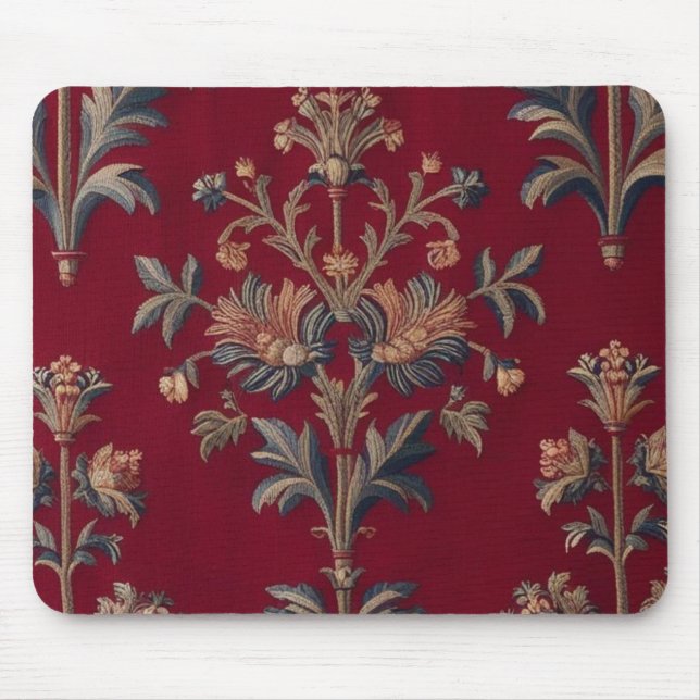 Tapis De Souris Sac broderie medievale fleurie en rouge bordeaux (Devant)