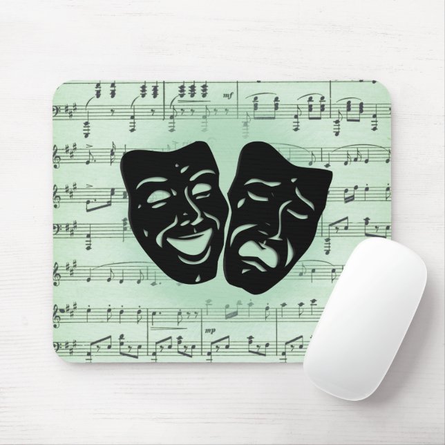 Tapis De Souris Sac fourre-tout de masques grecs de musique verte  (Avec souris)