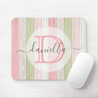 Tapis De Souris Sage rustique Vert & Rose Floral Bois Personnalisé