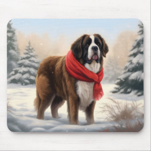 Tapis De Souris Saint Bernard Chien à Noël de neige