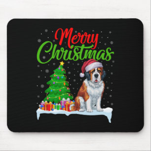 Tapis De Souris Saint Bernard Chien Feux de Noël Lumières Fantasti