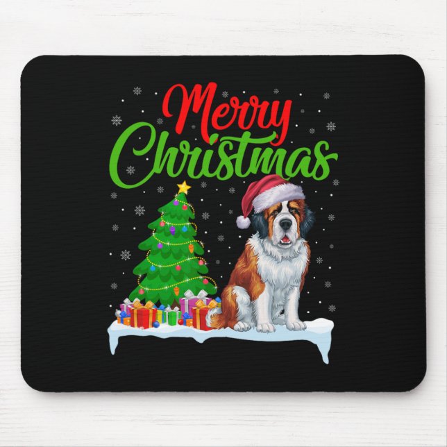 Tapis De Souris Saint Bernard Chien Feux de Noël Lumières Fantasti (Devant)