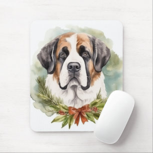 Tapis De Souris Saint Bernard Christmas Wreath Festive Pup