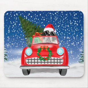 Tapis De Souris Saint Bernard Dog Driving Car In Snow Christmas