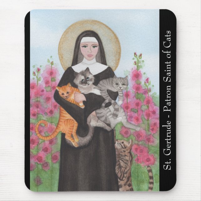 Tapis De Souris Saint Gertrude Patron Saint des Chats Aquarelle (Devant)