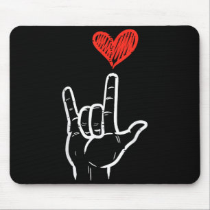 Tapis De Souris Saint-Valentin Je T'Aime Signe De La Main Asl Cœur