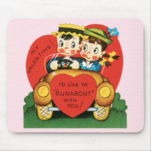 Tapis De Souris Saint-Valentin rétro, garçon et fille vintage dans
