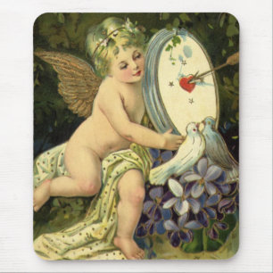 Tapis De Souris Saint-Valentin victorien, oiseaux de l'amour d'ang