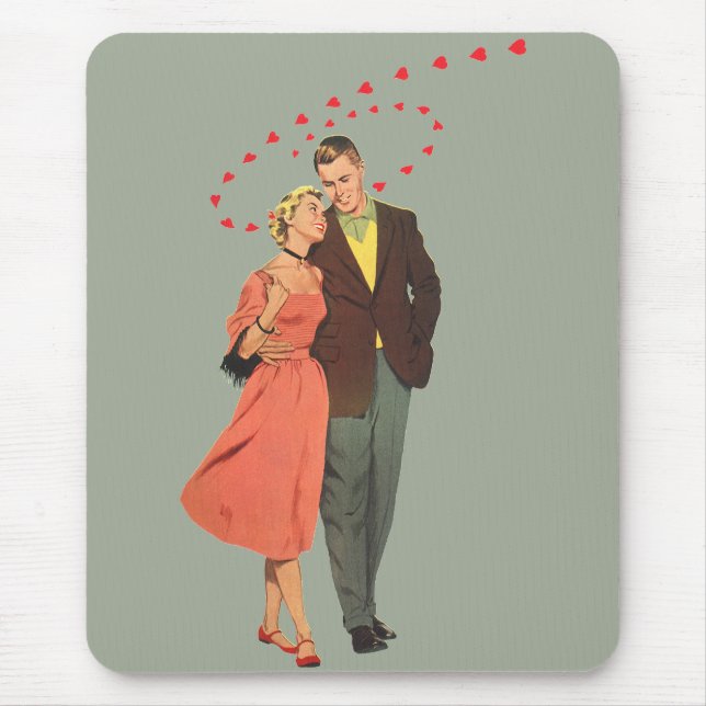 Tapis De Souris Saint-Valentin vintage, cœurs flottants romantique (Devant)