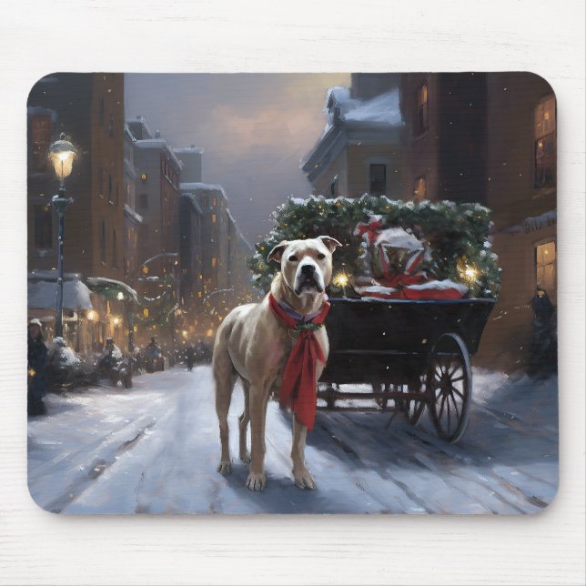 Tapis De Souris Saison de Noël du American Staffordshire (Devant)