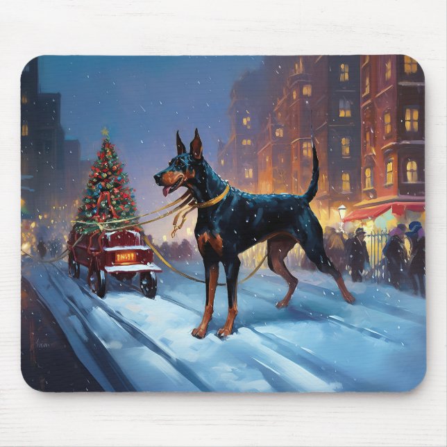 Tapis De Souris Saison Festive de Noël Doberman (Devant)