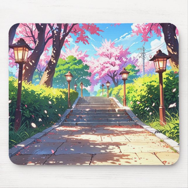 Tapis De Souris Sakura Blossom Path PastelLandscape Anime Mousepad (Devant)